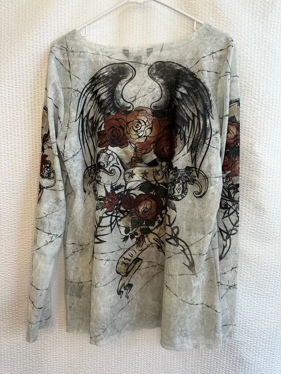Rock & Republic Women’s Floral Gray Long Sleeve Top Size: Large - Picture 2 of 7
